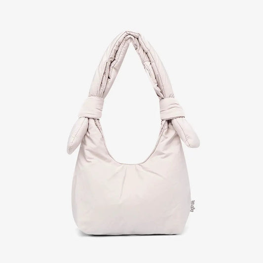 Biwa mini bag by Lefrik in pale pink quilted crossbody with knotted handles on Tampa Home & Garden Store