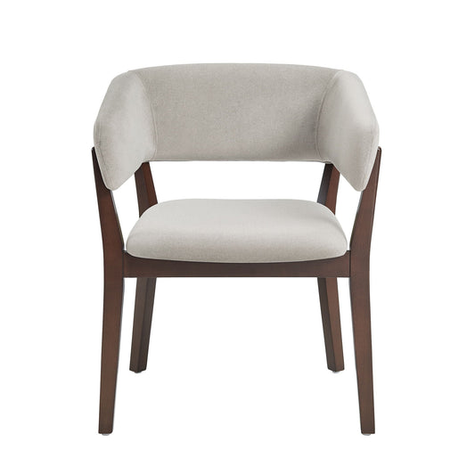 Blake armchair by HouseOfZazla with light gray fabric upholstery, curved arms and dark wood legs on Tampa Home & Garden Store