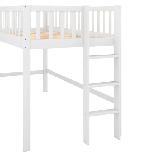 Twin low loft bed white with ladder and guard rails on slat base on Tampa Home & Garden Store