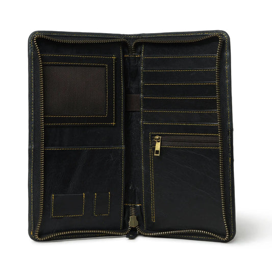 Blair Black Buffalo Leather Wallet for Women black buffalo leather with yellow stitching on Tampa Home & Garden Store