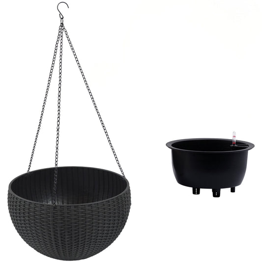 Self Watering Hanging Planter set of 2 by HouseOfZazla: black planter with water indicator on Tampa Home & Garden Store
