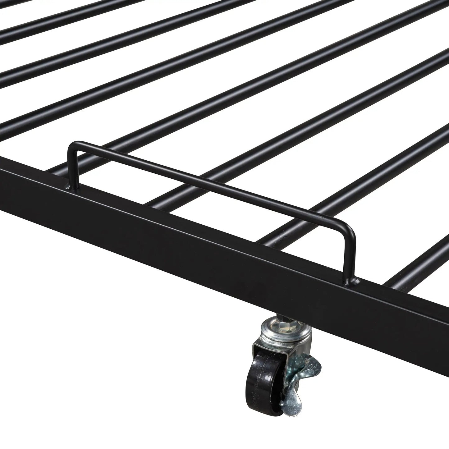 Cadre de lit plateforme en métal Queen Size avec lit gigogne, ports USB et support à lattes, pas besoin de sommier tapissier, Noir