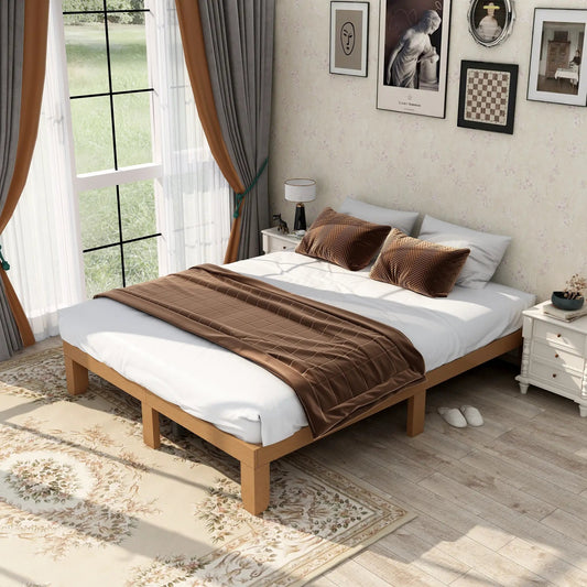 Queen Size Wood Platform Bed Frame with Slat Support in light oak finish on Tampa Home & Garden Store