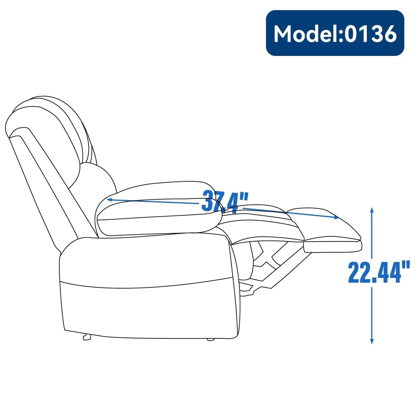 Large Manual Recliner Chair in Fabric Grey