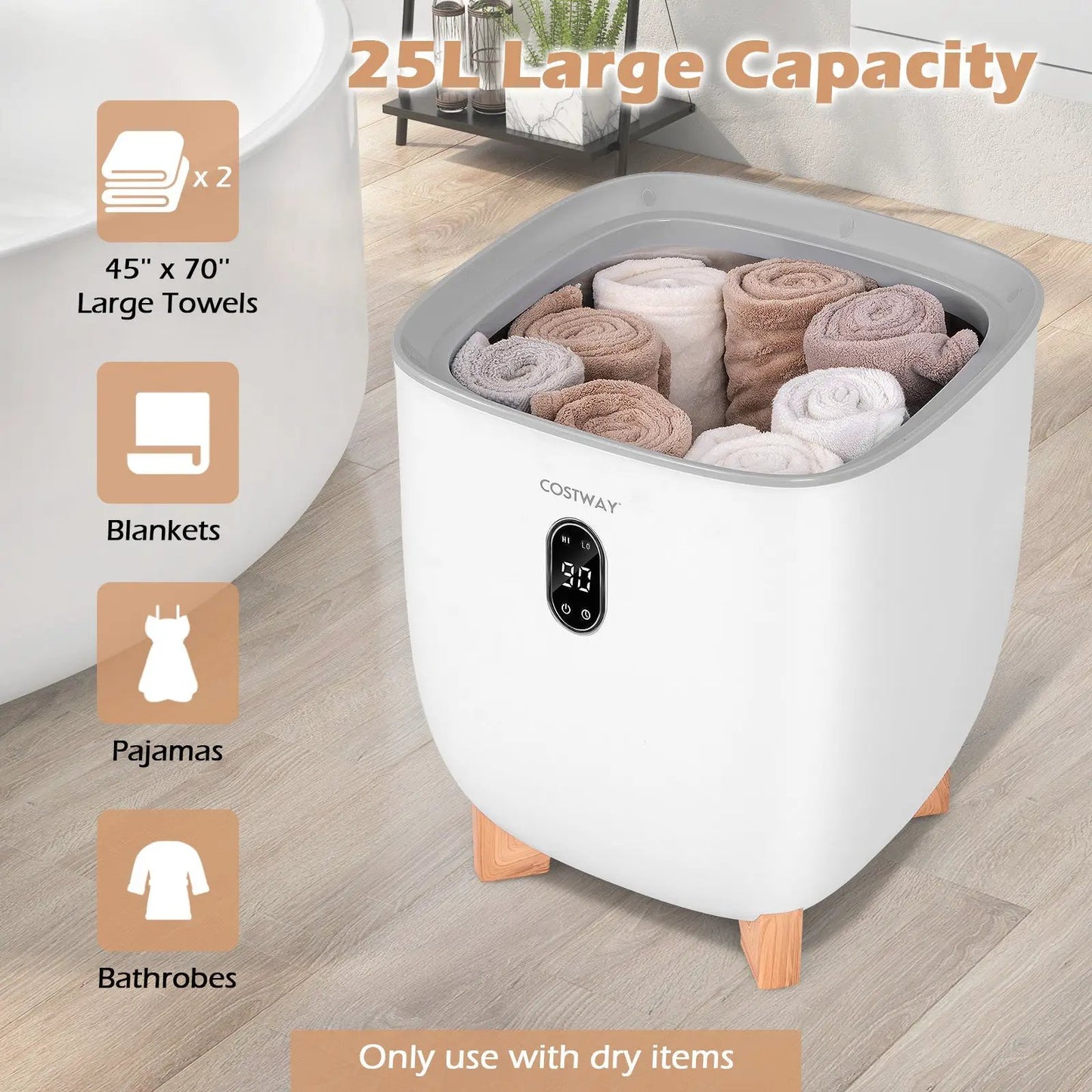 25L towel warmer bucket with 2 temperature settings and digital display, white finish DirectDeals on Tampa Home & Garden Store