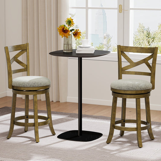 25/30 Inch Swivel Bar Stools Set of 2 with Backrests and Wood Frame - Tampa Home & Garden Store