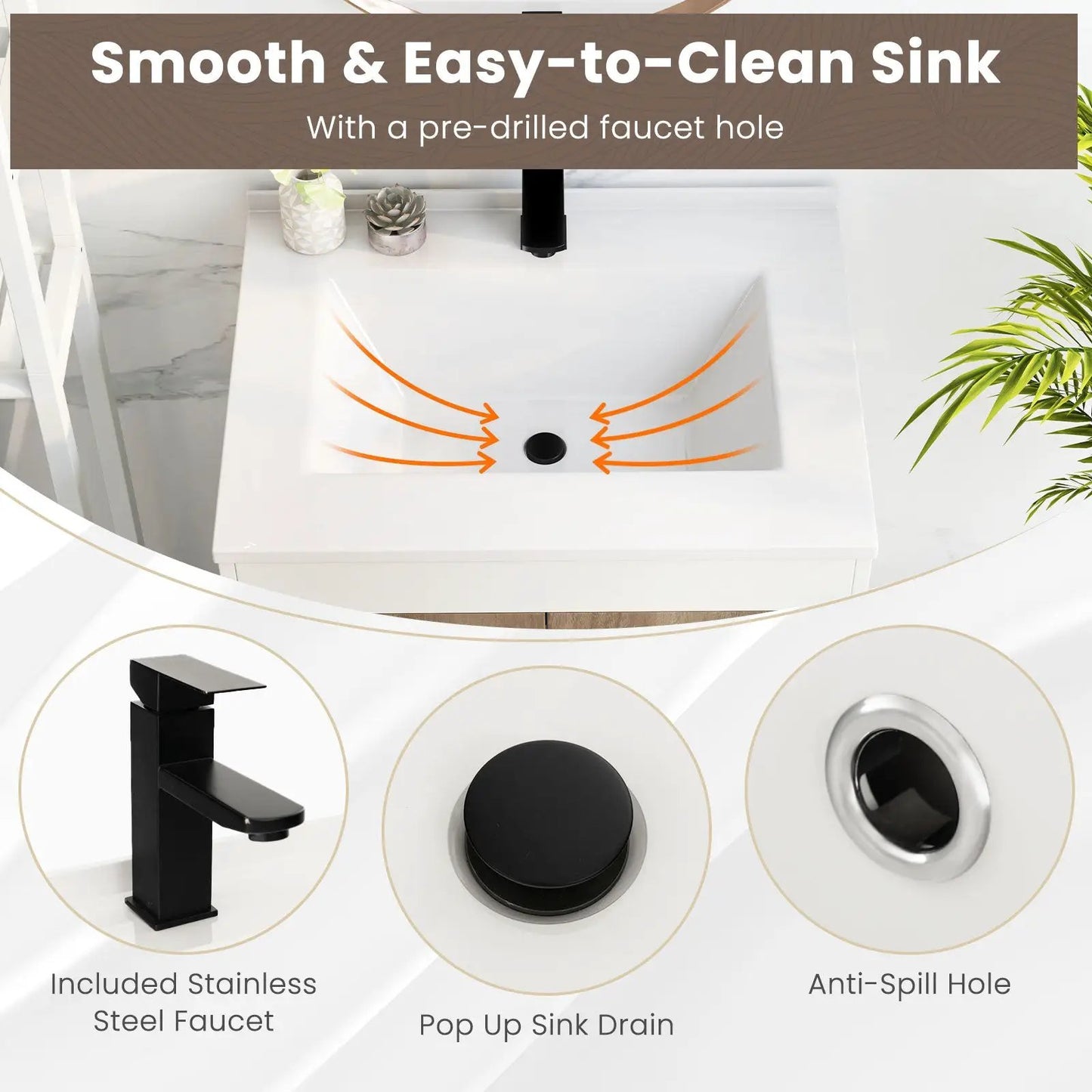 25 Inch Bathroom Vanity Sink Combo Cabinet with Doors and Open Shelf-Gray - Tampa Home & Garden Store