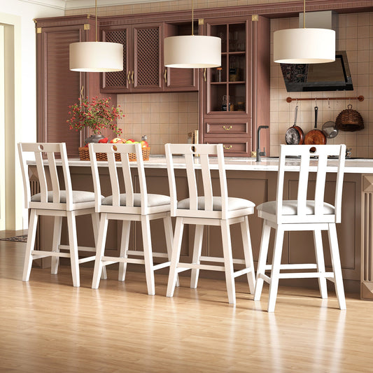 25 Inch Modern Bar Stools Set of 2 with Upholstered and 360° Rotation Seat-White - Tampa Home & Garden Store