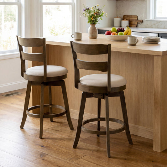 25 Inch Swivel Counter Barstools with Backrest & Upholstered Seat - Tampa Home & Garden Store