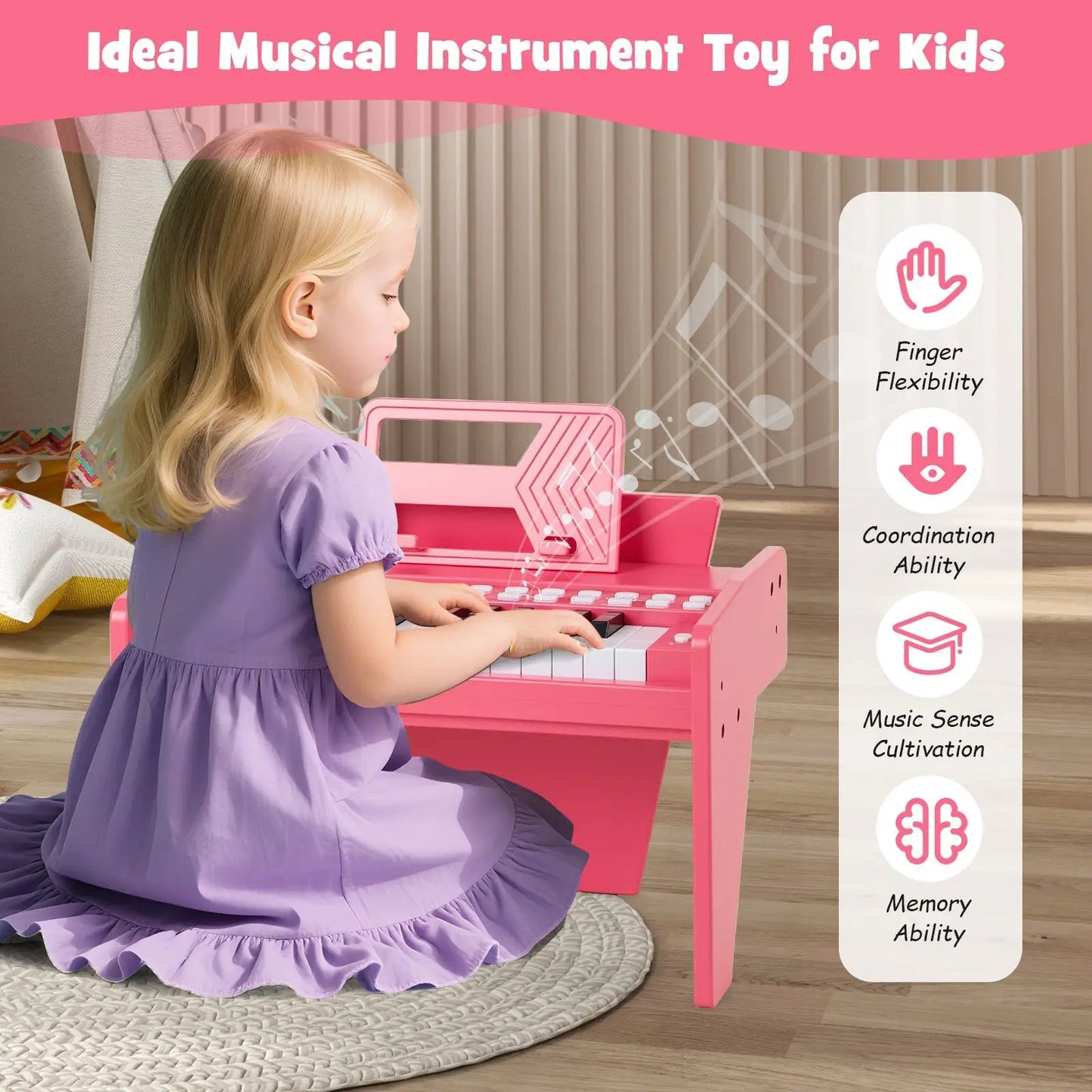 25 Keys Kids Piano Keyboard DirectDeals pink plastic with adjustable speed and volume on Tampa Home & Garden Store