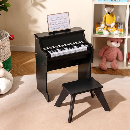 25 Keys Kids Piano Keyboard with Stool Mini Digital Piano Wooden Toy with Adjustable Speed and Volume - Tampa Home & Garden Store