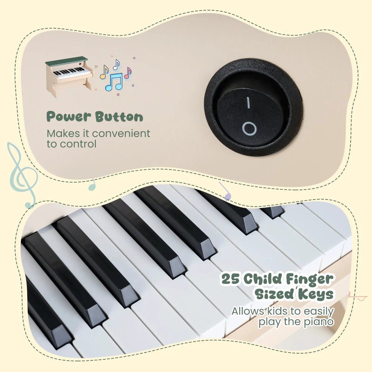 Kids Piano Keyboard 25 Keys With Removable Stand DirectDeals beige body, black/white keys on Tampa Home & Garden Store