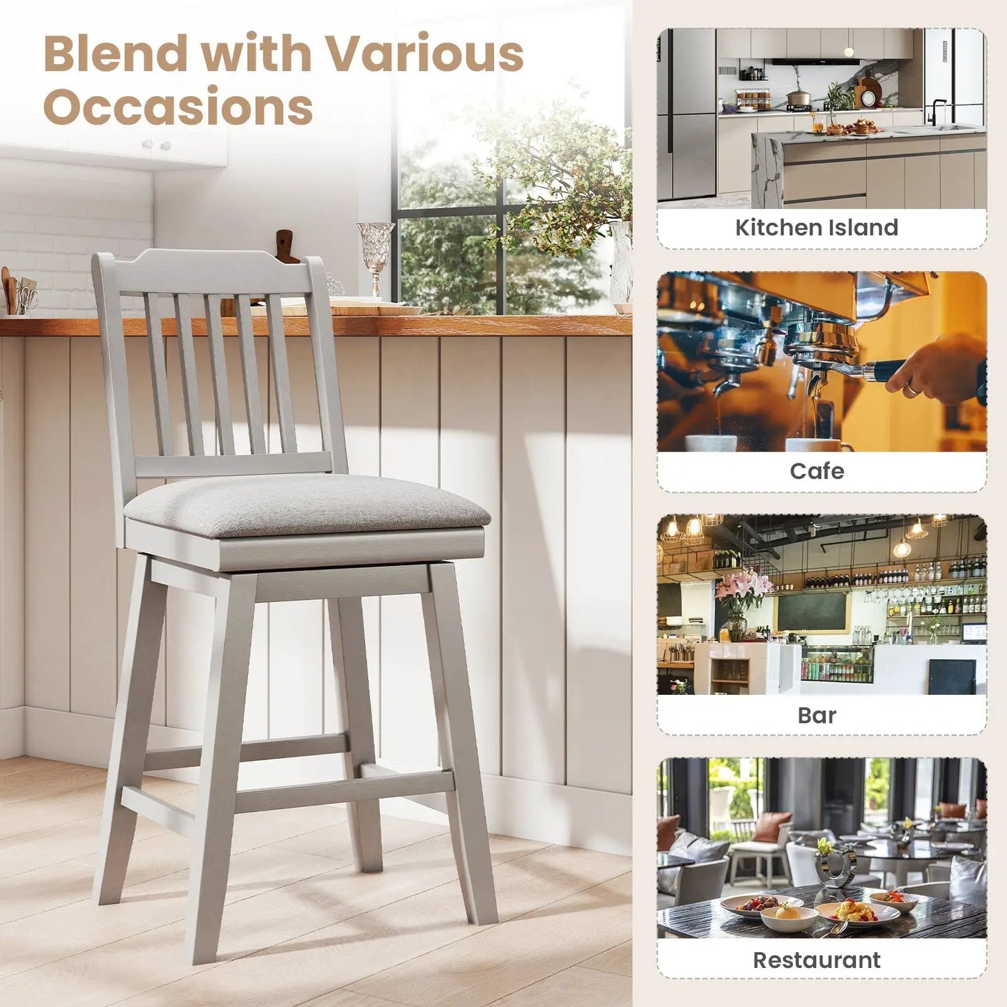 25 Inch Modern Bar Stools Set of 2 Gray Upholstered Swivel Seats DirectDeals on Tampa Home & Garden Store