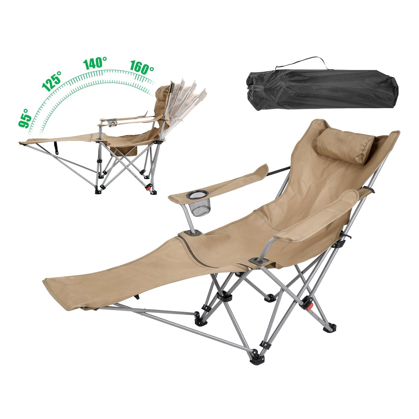 GemGear reclining camping chair with headrest tan fabric 4-pos adjustable cup holder on Tampa Home & Garden Store
