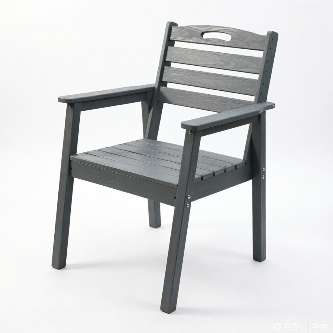 HDPE outdoor dining chair by HouseOfZazla in gray wood-grain finish with slatted back and arms on Tampa Home & Garden Store
