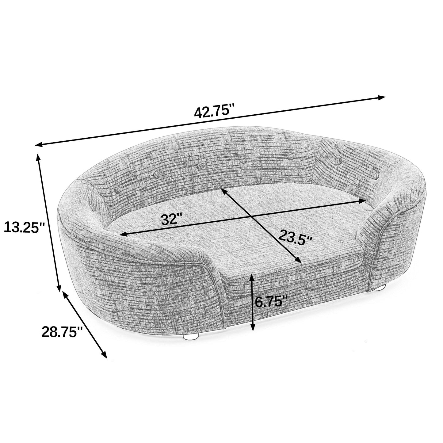 Oversized oval dog sofa bed in beige linen with button-tufted backrest on Tampa Home & Garden Store