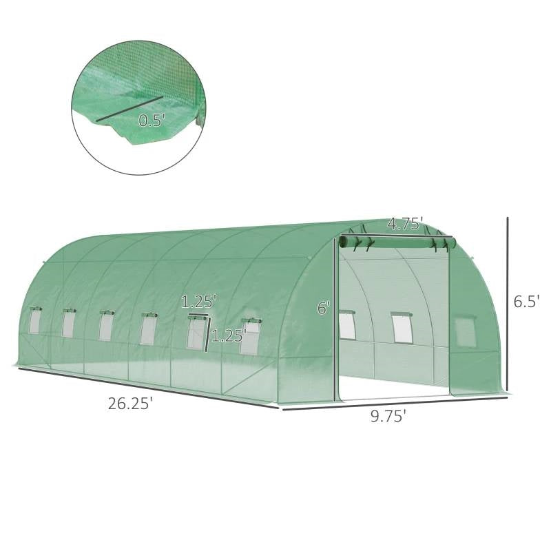 26.2 ft x 9.7 ft Outdoor Walk-in Greenhouse with Green PE Cover and Steel Frame - Tampa Home & Garden Store
