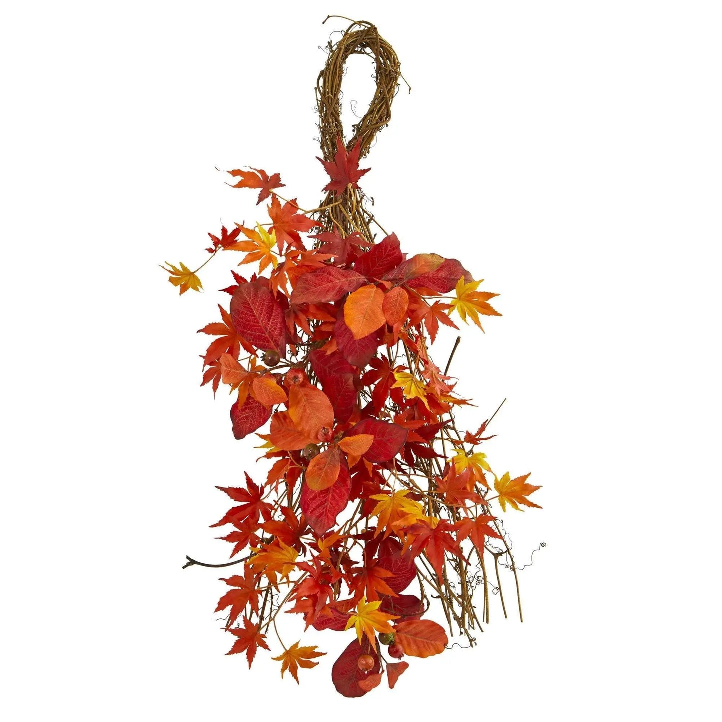 Artificial 26in Mixed Japanese Maple Teardrop with Berries, red-orange leaves Nearly Natural on Tampa Home & Garden Store
