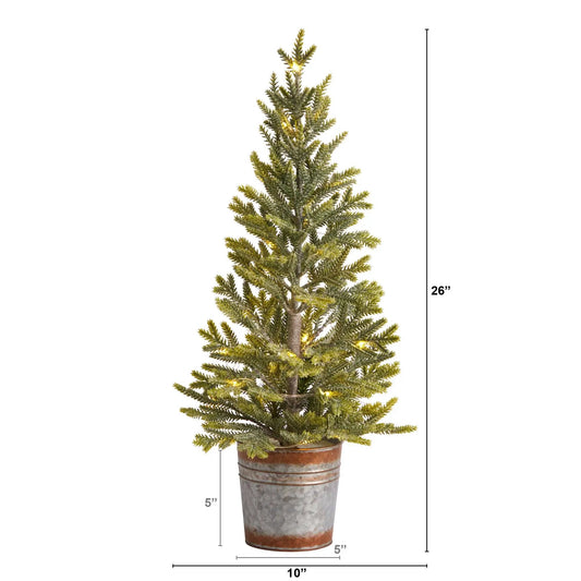 26 Pine Natural Look artificial Christmas tree with lights in metal planter Nearly Natural on Tampa Home & Garden Store