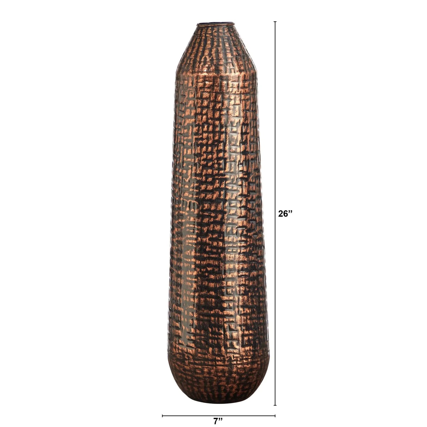 Tower vase Nearly Natural, 26-inch embossed copper-bronze metal with hammered finish on Tampa Home & Garden Store