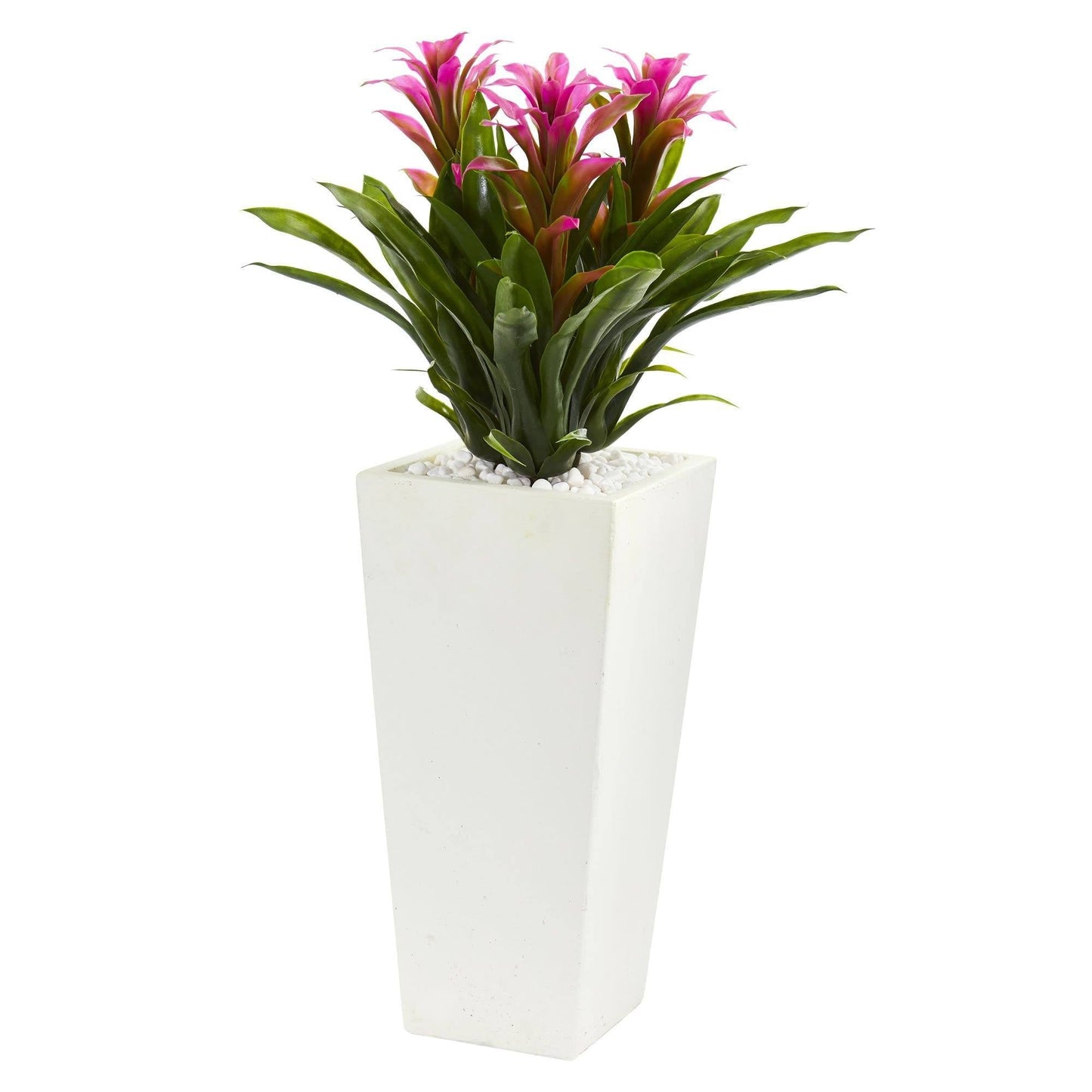 26” Triple Bromeliad Plant in White Tower Planter - Tampa Home & Garden Store