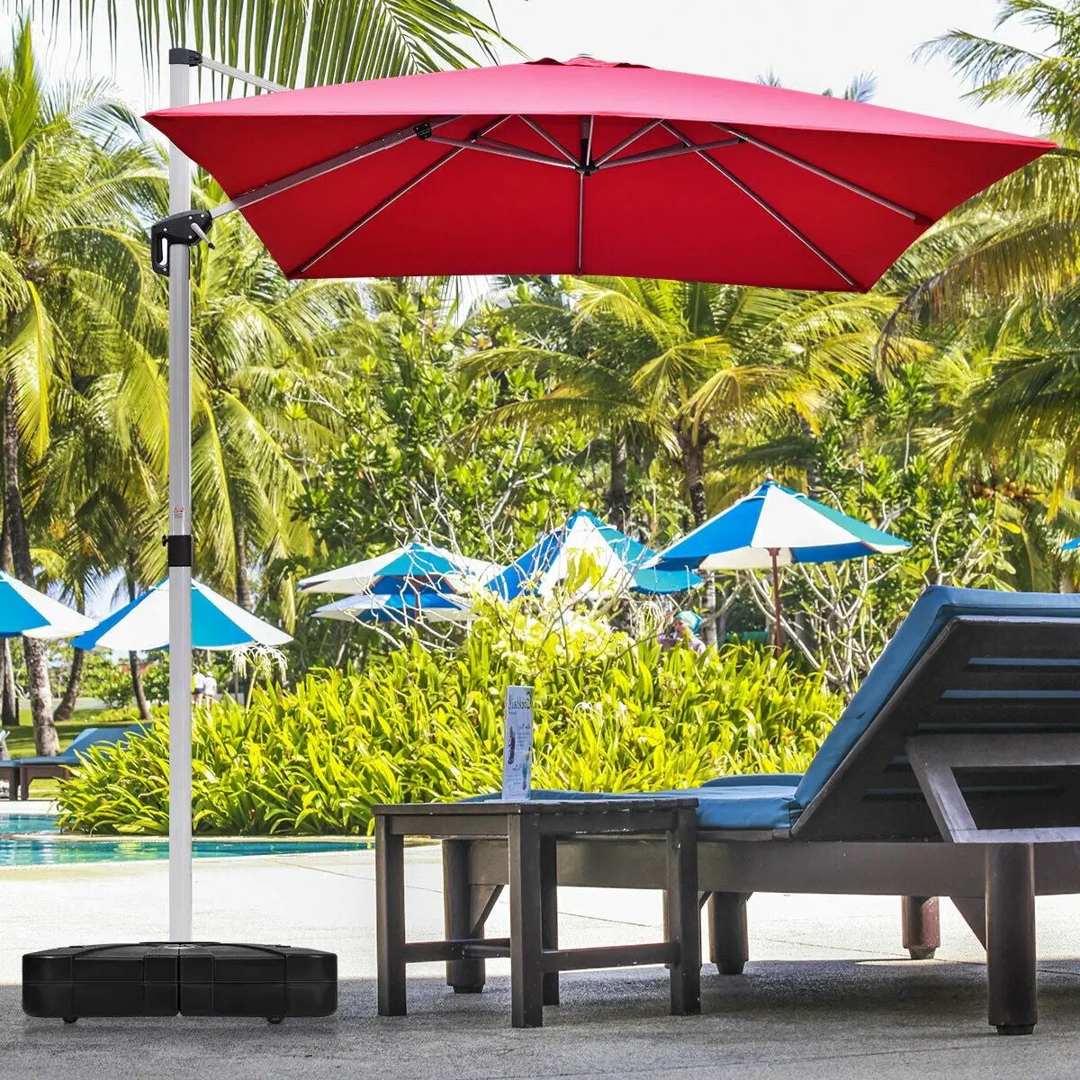 Base de Sombrilla de Patio de Desplazamiento de 260 lbs con Ruedas Rellenable con Arena y Agua