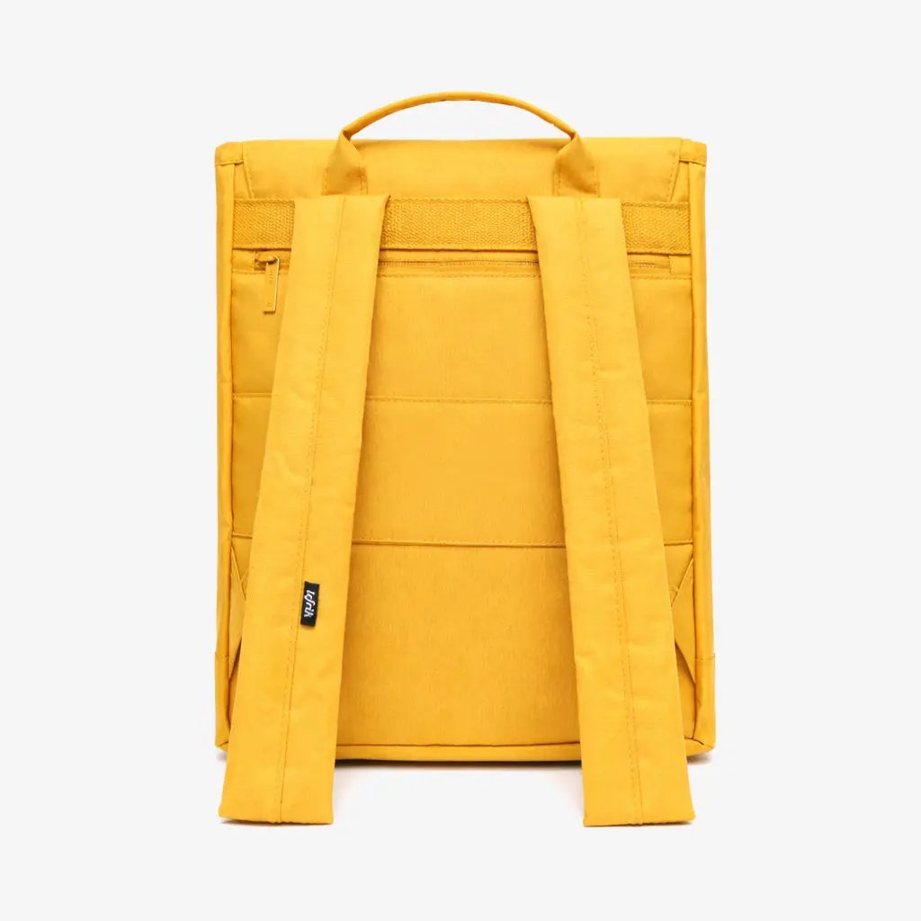Kaut Backpack mustard with Top Flap Design back view with padded shoulder straps Lefrik USA on Tampa Home & Garden Store