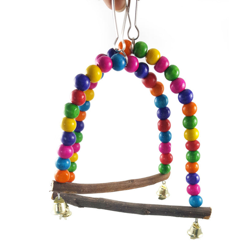Bar climbing ladder cat cage with colorful bead arch, two wooden bars, and hanging bells on Tampa Home & Garden Store