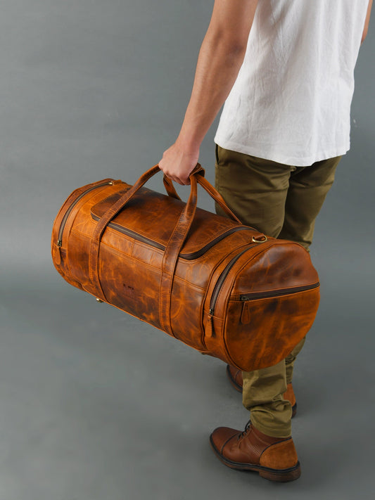 Leather Gym Travel Bag, Round - Tampa Home & Garden Store