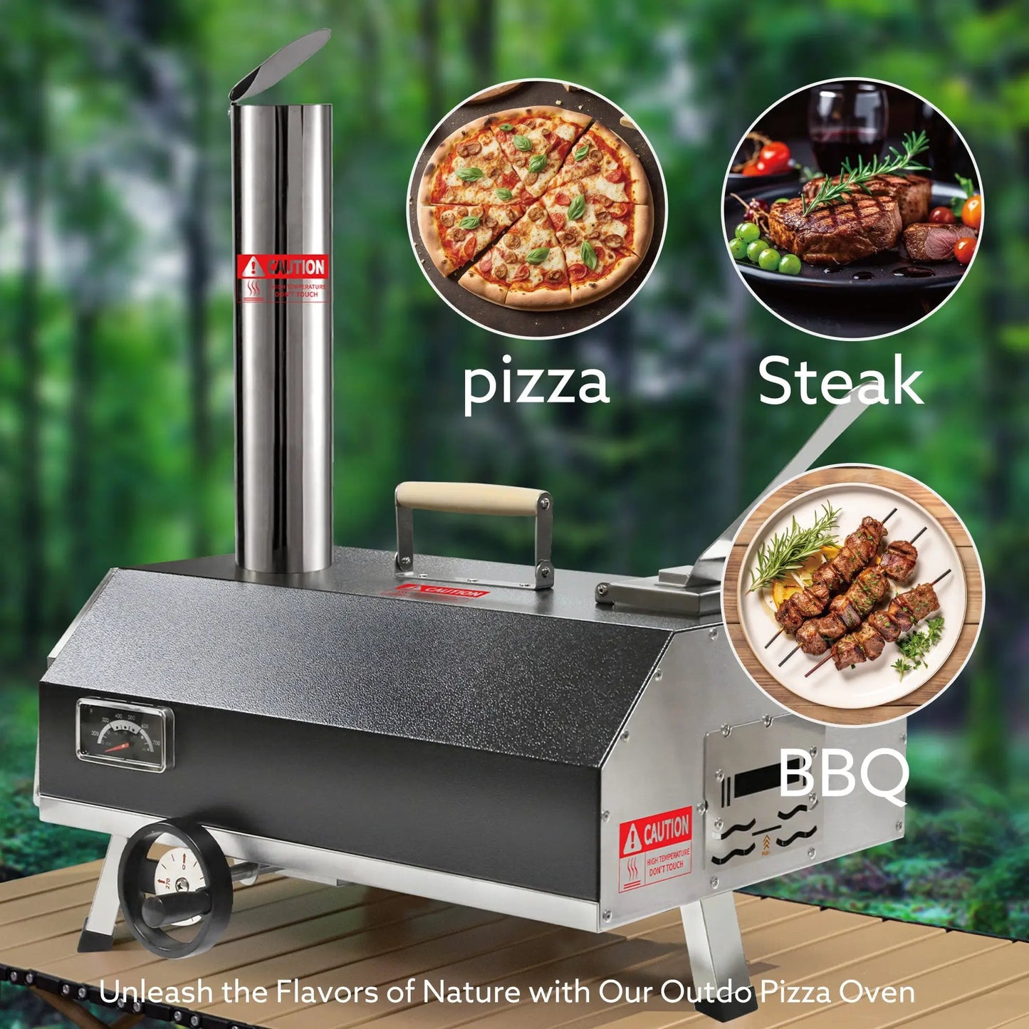Horno de pizza negro semiautomático de 12 para exteriores Horno de pizza portátil de leña para exteriores