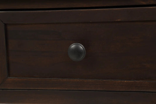 TREXM console table dark wood finish with round black drawer knob close-up on Tampa Home & Garden Store