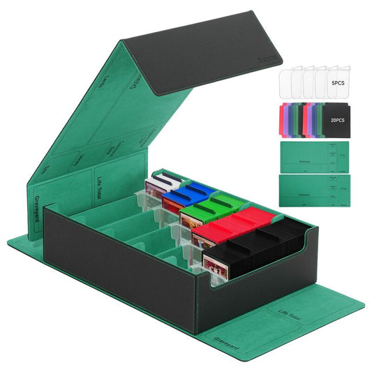 3800+ Capacity Card Storage Box. Includes 20 Dividers, 5 Supporters, Leather Magnetic Closure. Great for YuGiOh & MTG Cards.