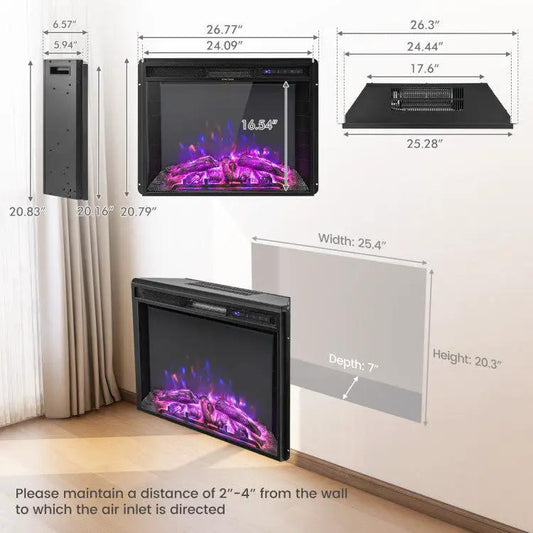 26-Inch DirectDeals electric fireplace insert, recessed black unit with LED flame display on Tampa Home & Garden Store