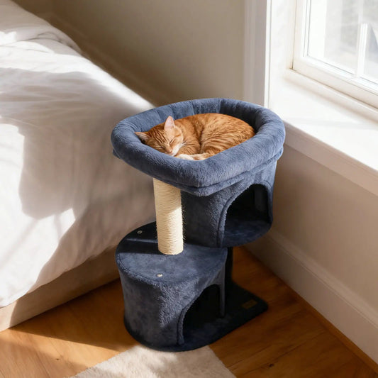 26 Inch Cat Tower Large Padded Perch and Condos blue plush with sisal posts DirectDeals on Tampa Home & Garden Store