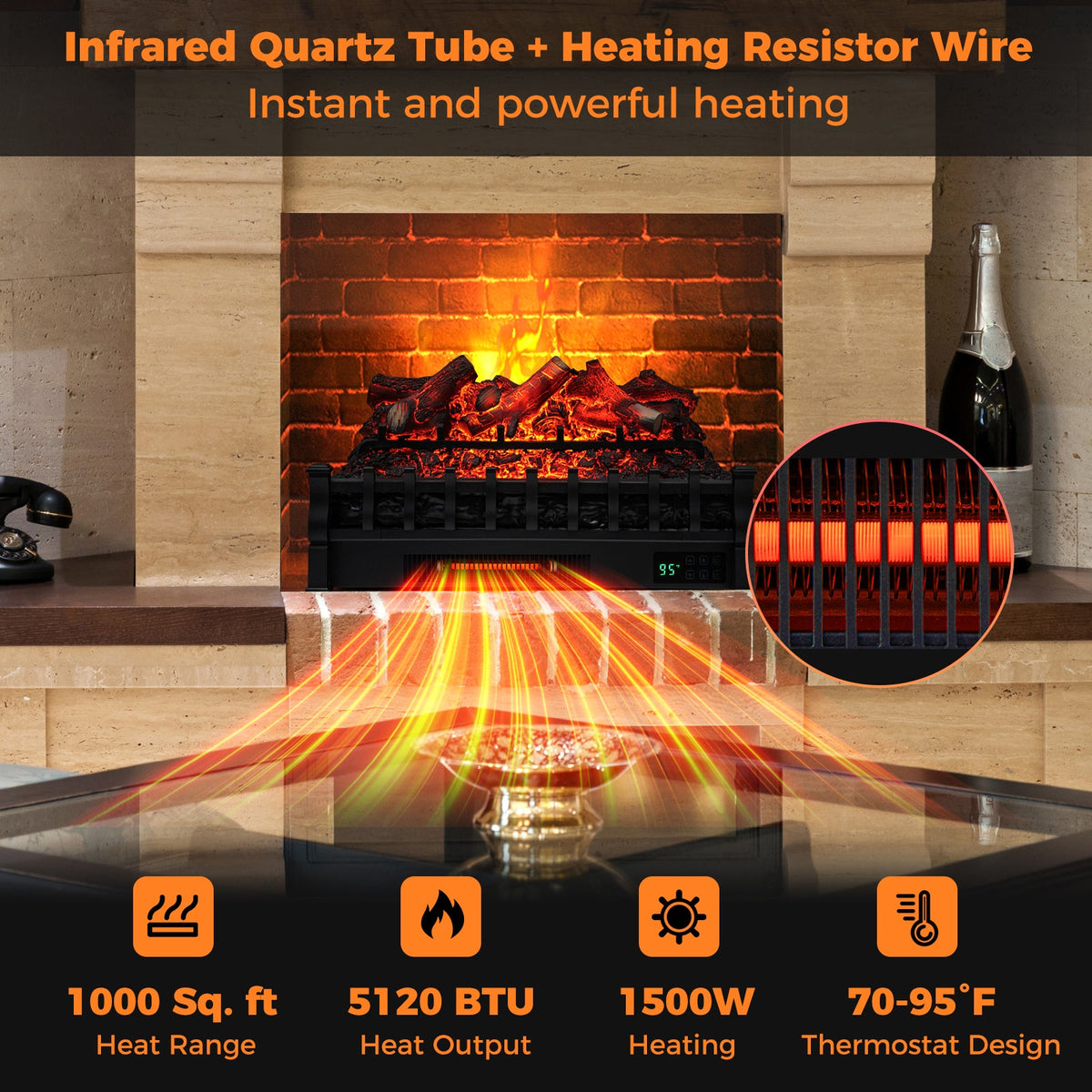 26-inch black DirectDeals electric fireplace heater with remote and lemonwood ember bed on Tampa Home & Garden Store