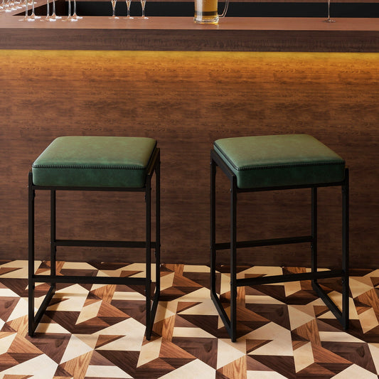 26 inch Bar Stools Set of 2 Counter Height Barstools with Faux Leather Upholstered Seat - Tampa Home & Garden Store