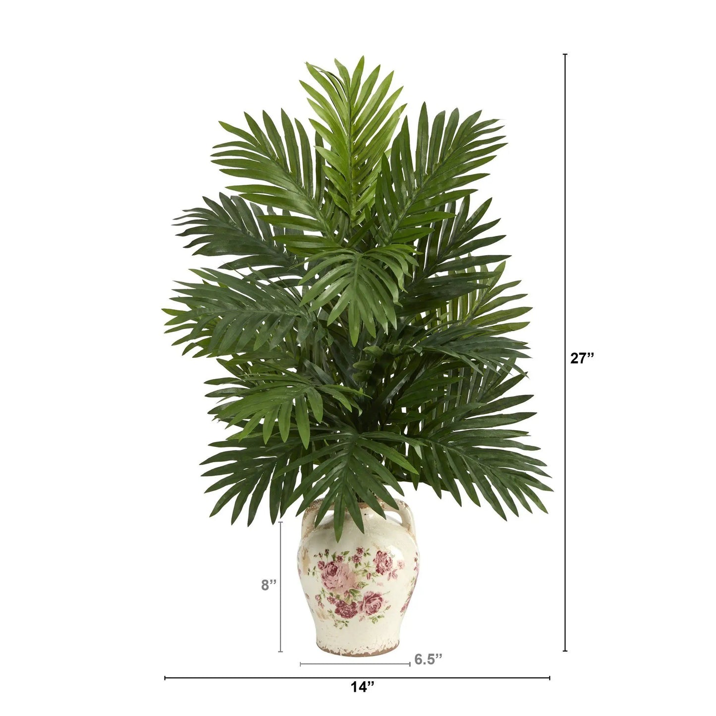Areca Palm artificial plant, 27 in tall, in floral jar with green fronds, Nearly Natural on Tampa Home & Garden Store