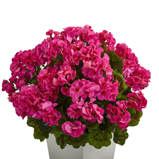 27in Geranium Artificial Plant in White Planter with pink blooms Nearly Natural on Tampa Home & Garden Store