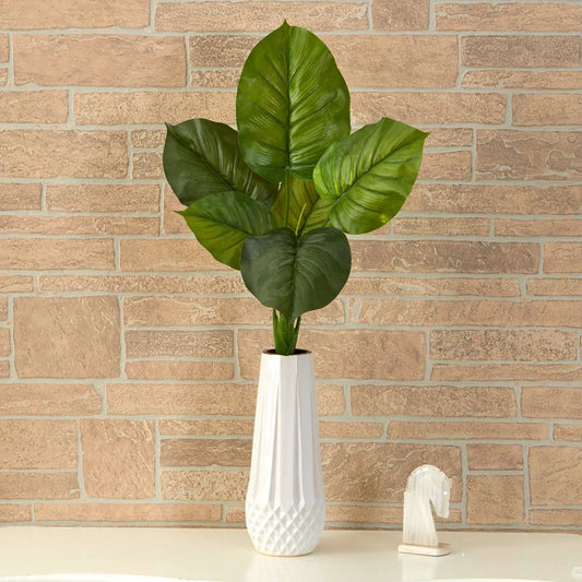Large philodendron leaf artificial bush set of 4 with glossy green leaves in white vase on Tampa Home & Garden Store