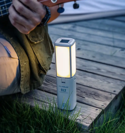 Outdoor camping light Klarus CL2 lantern with gray body and warm LED panel on Tampa Home & Garden Store
