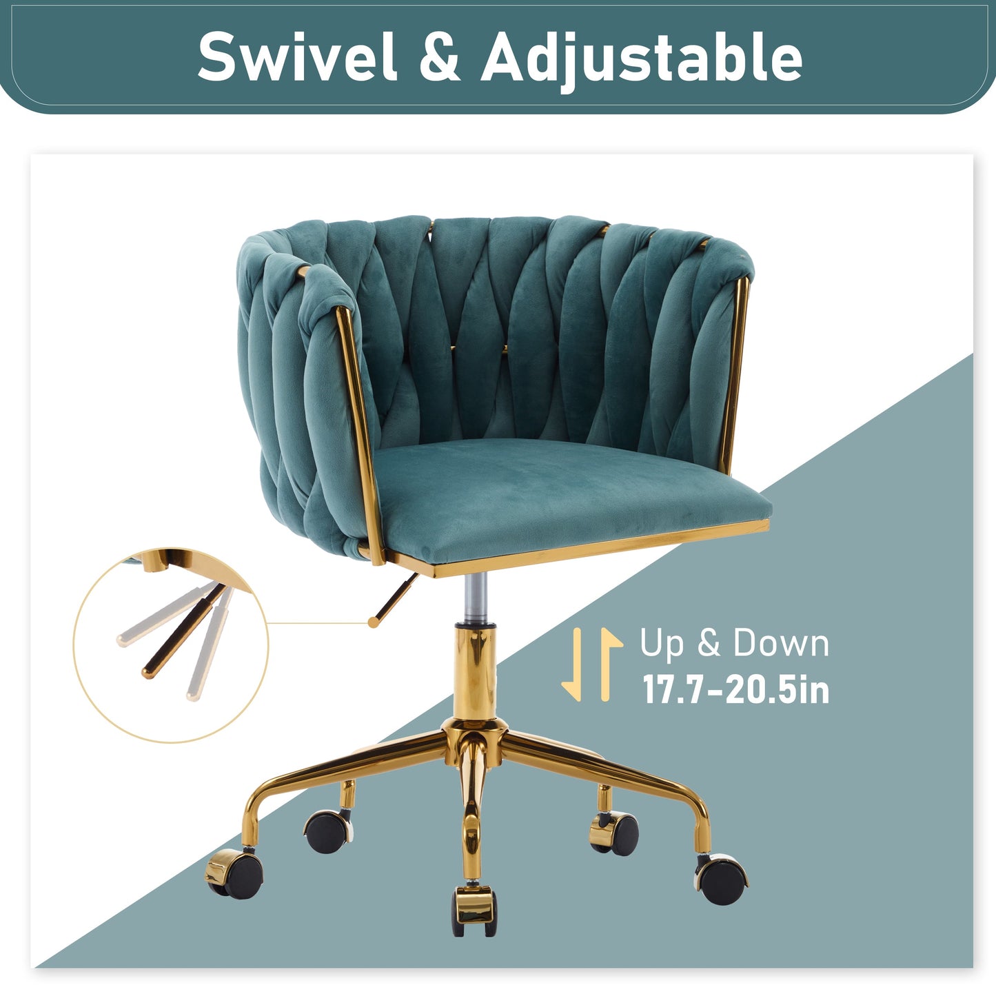 Fauteuil d'appoint Chaise de Maquillage avec Dossier Tressé à la Main, Chaise de Bureau à Domicile Pivotante à 360° Moderne pour l'Étude (VERT)