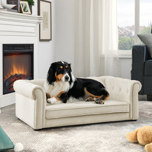 Lit élégant rectangulaire pour chiens de taille moyenne et grande, canapé-lit pour chien surélevé durable, canapé confortable pour chien beige