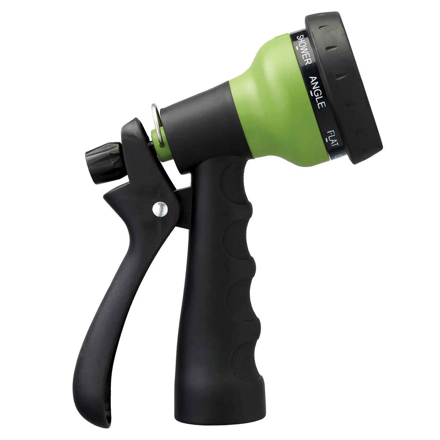 50 ft coil hose with ABS threads and Orbit Irrigation 8-pattern nozzle in green and black on Tampa Home & Garden Store