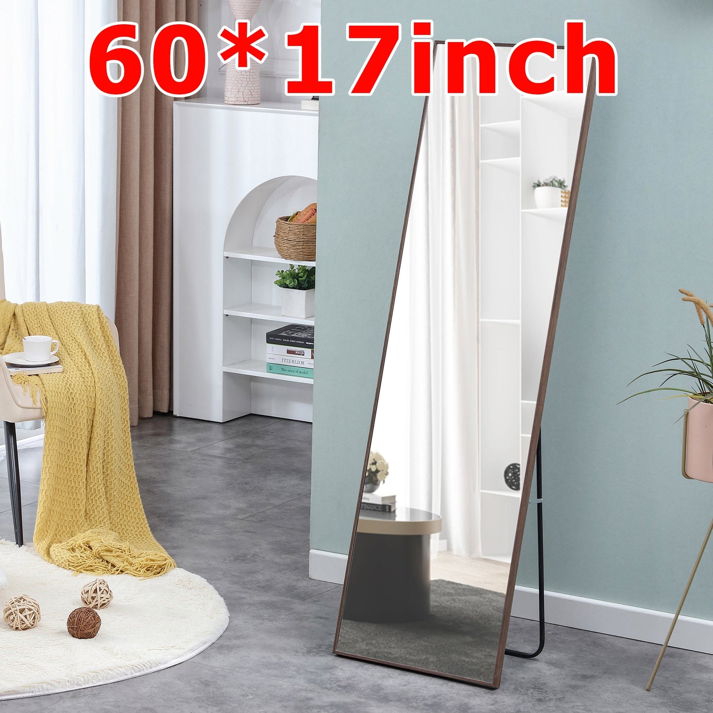 60x17 Brown Solid Wood Frame Full Length Mirror