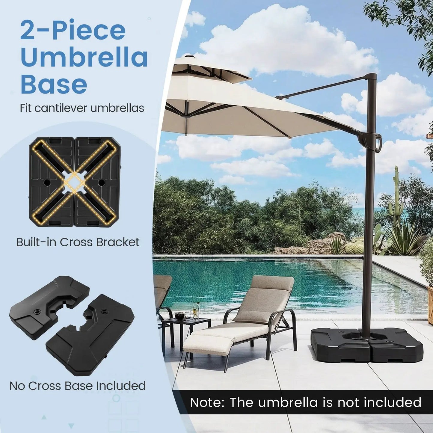 274 Lbs Cantilever Umbrella Base with Handles; black plastic, DirectDeals two reservoirs on Tampa Home & Garden Store