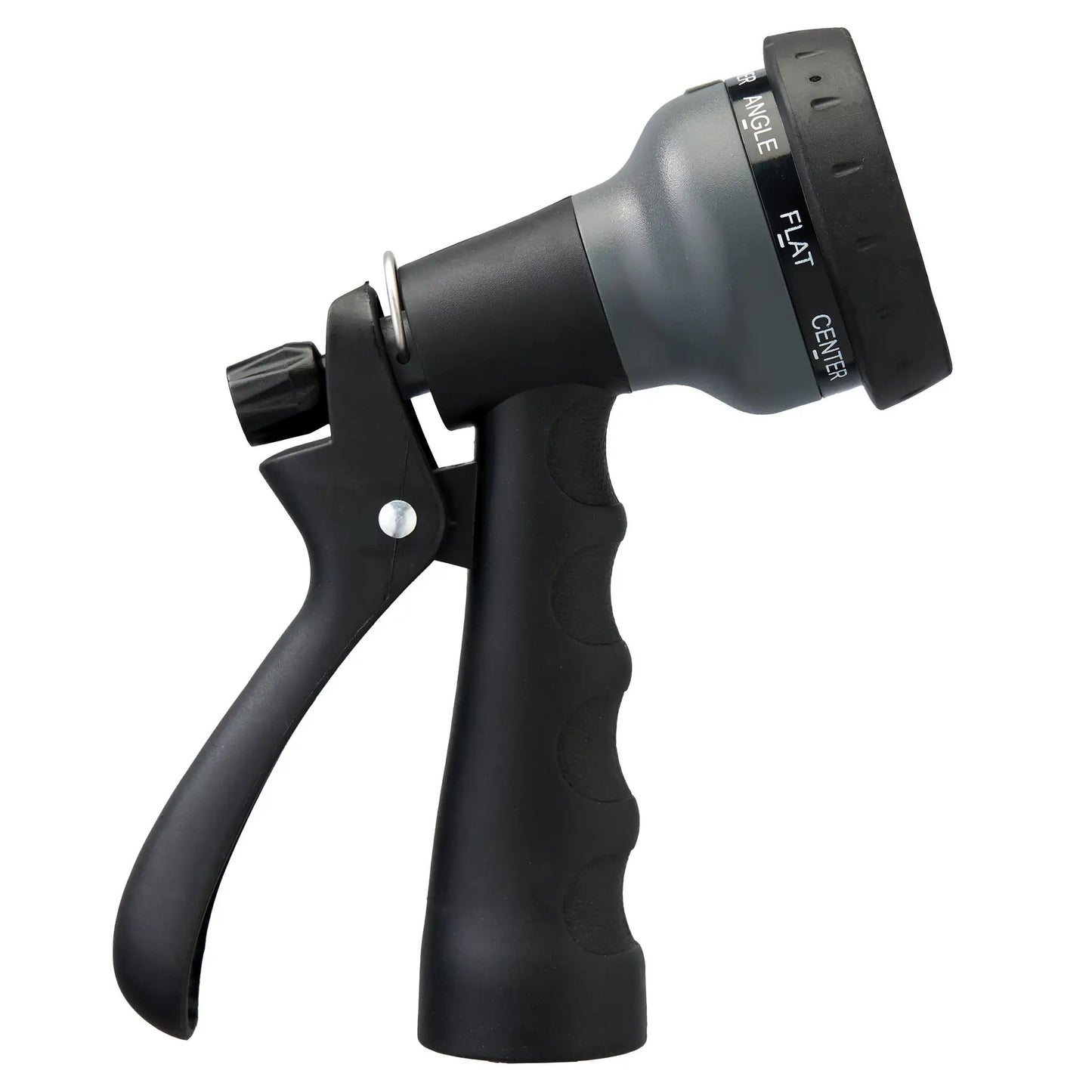 Gray coil hose nozzle with 8-pattern spray head center/flat/angle on Tampa Home & Garden Store