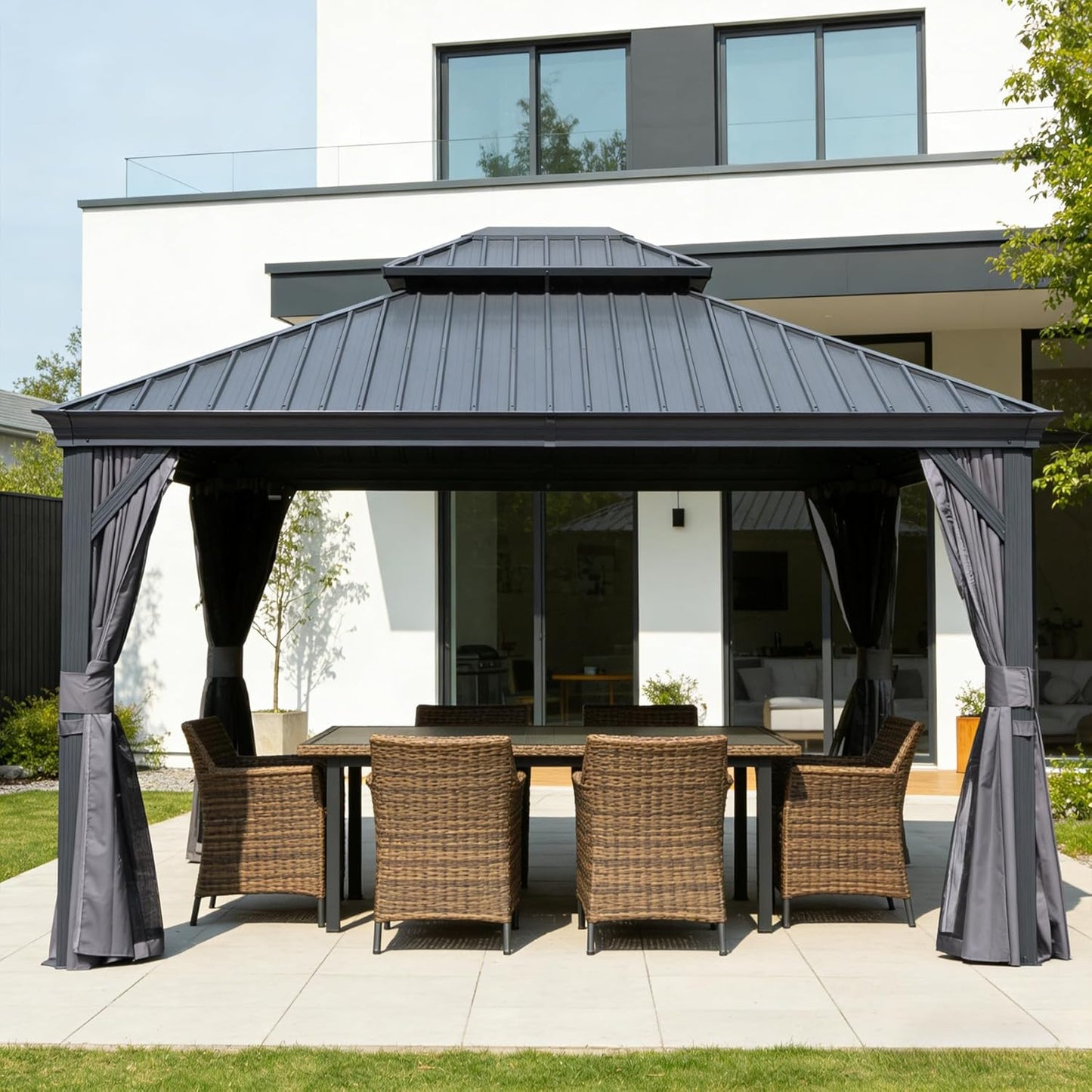 13x15FT Hardtop Gazebo with Double Steel Roof