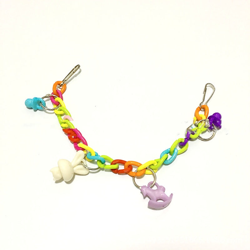 Parrot acrylic chain suspension bridge swing toy with rainbow links and charms on Tampa Home & Garden Store