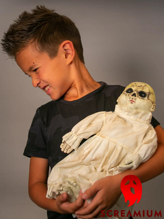 Creepy Doll Prop Monster Baby Halloween Decor SCREAMIUM with skull head on Tampa Home & Garden Store