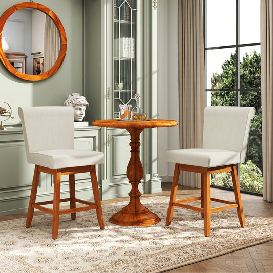 27 Inch Counter Height Bar Chairs with Rubber Wood Legs Set of 2-Beige - Tampa Home & Garden Store